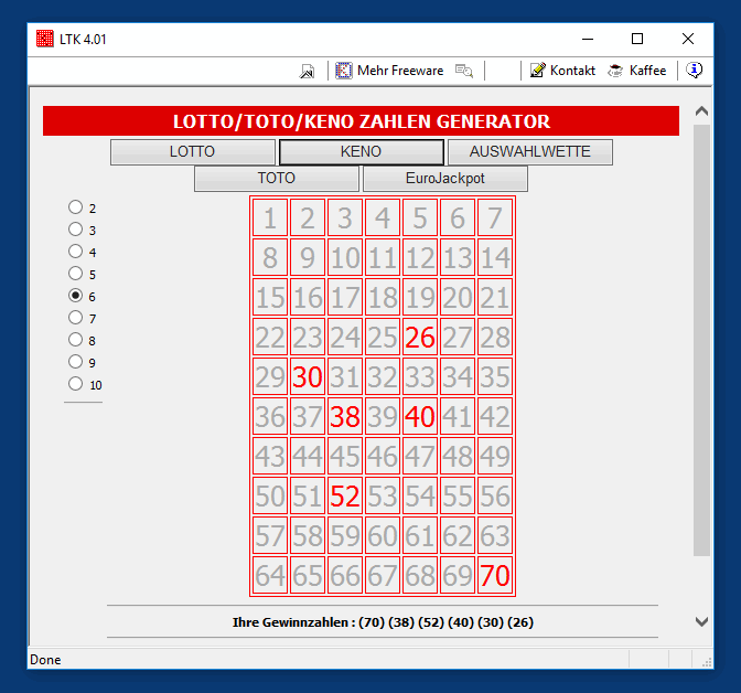 Keno Gewinnzahlen 6 aus 70 mit LTK!