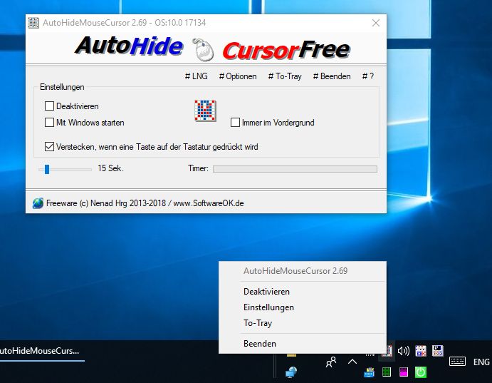 AutoHideMouseCursor 2 Cursor Verstecken Deaktivieren ueber Windows Taskleiste 