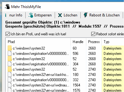 Entsperre, Lschen der Dateien & Verzeichnise