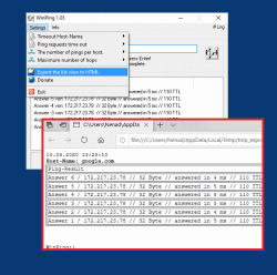 WinPing 1 Export der Ping Ergebnisse zu HTML 